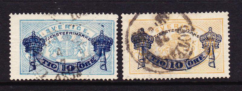 SWEDEN  1889   ARMS OFFICIALS  OVPTS  SET 2  FU Sc O26/27 