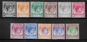 SINGAPORE SCOTT #1-11/14/18/20 1948 GEORGE VI- PERF 14 (PARTIAL SET) MINT LH