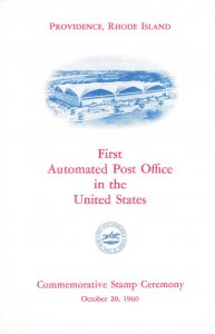 USPS 1st Day Ceremony Program #1164 Automated Post Office Providence RI 1960