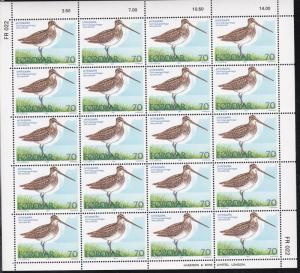 Faroe Islands # 28-30, Birds, Full Sheets of Twenty, NH, 1/2 Cat.