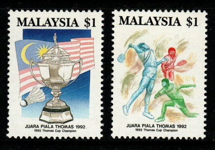 MALAYSIA SG481/2 1992 VICTORY IN THOMAS CUP BADMINTON CHAMPIONSHIP MNH