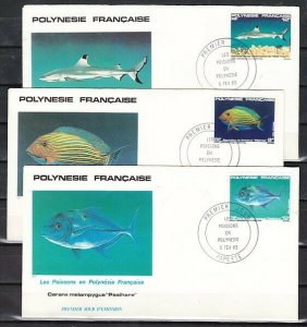 Fr. Polynesia, Scott cat. 373-375. Various Fish issue. 3 First day covers.