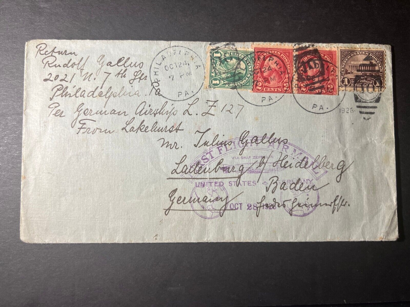 1926 USA Airmail Graf Zeppelin LZ127 First Flight Cover FFC ...