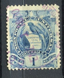 GUATEMALA; 1886 classic Quetzal Coat of Arms issue fine used 1c. value