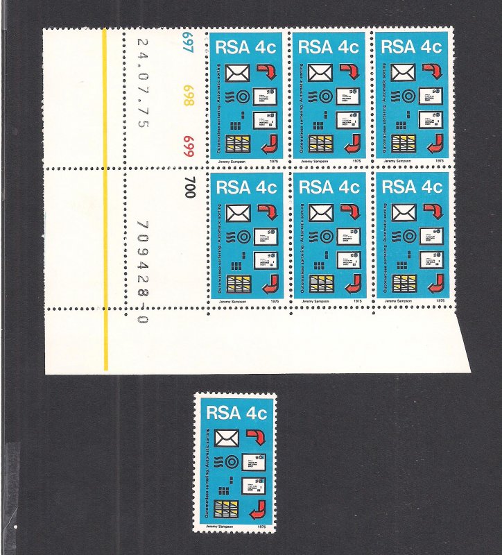 SOUTH AFRICA SC# 448  CONTROL B/6 CYLINDER#697-700 #0  FVF/MNH  1975