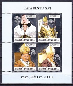 Guinea Bissau, 2005 issue. Pope`s John Paul & Benedict, SILVER FOIL sheet.