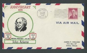 1958 7c Liberty #1040 Sole Usage On John Adams Commemorative Cover Cacheted