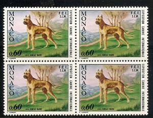 Monaco  826 MNH 1972 Dog-Great Dane Block