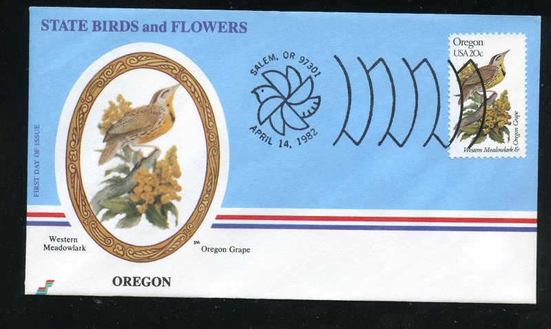US 1989 State: Oregon Western Meadowlark Oregon Grape UA Spectrum cachet FDC