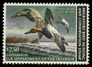 United States #RW49 Mint glog extremely fine   Cat$15 1982, $7.50 Canvasbacks