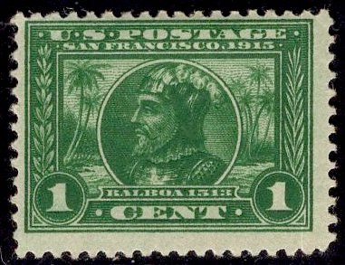 US Stamp #397 1c Green Balboa MINT Hinged SCV $15.00