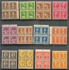 US  704-15 MNH 1932 Washington Bicent. Blocks CV $133.00