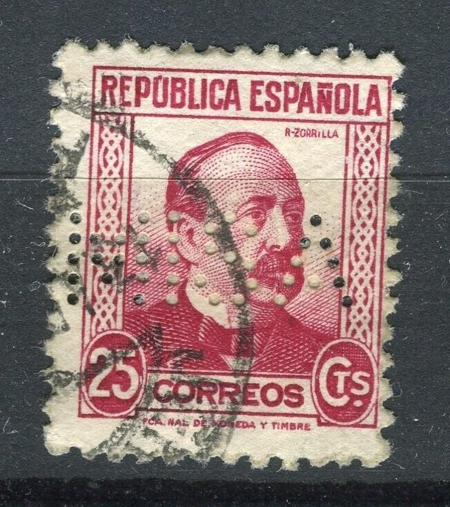 SPAIN; Early 1930s Alfonso issue fine used 25c. value + PERFIN