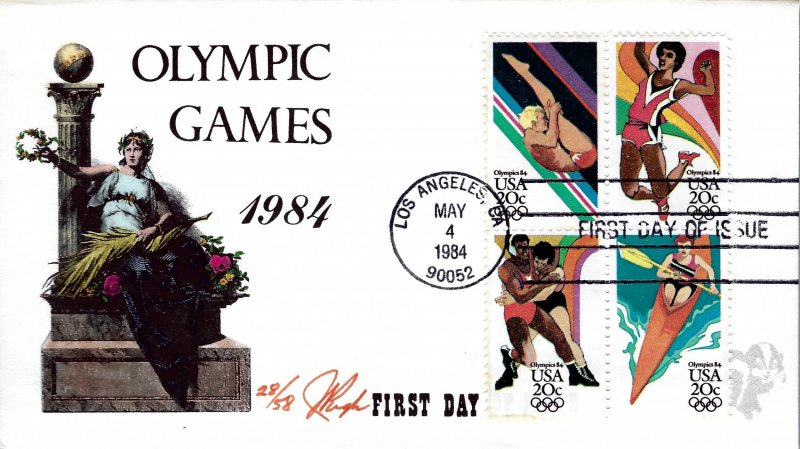 Pugh Designed/Painted 1984 Olympic Games FDC...28 of Only 58 created!