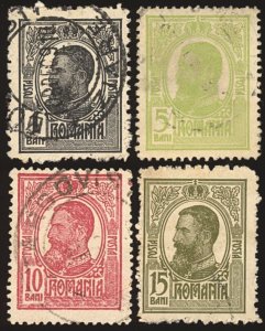 Romania Scott 217,219,220,222 USED-1908  King Carol I - Partial Set