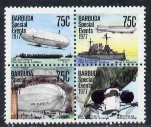 BARBUDA - 1977 - Navigable Airships - Perf 4v Block - Mint Never Hinged