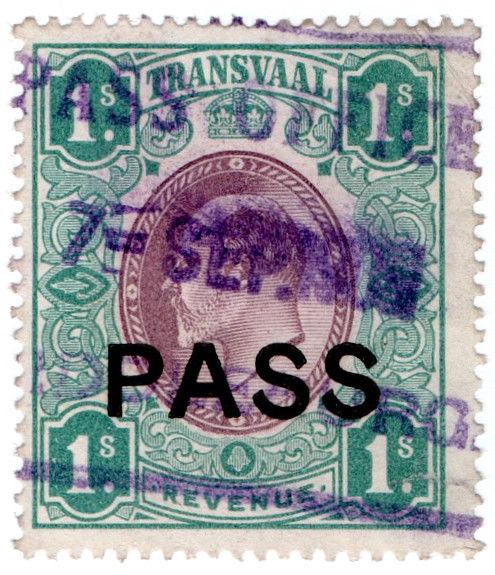 (I.B) Transvaal Revenue : Native Pass 1/-