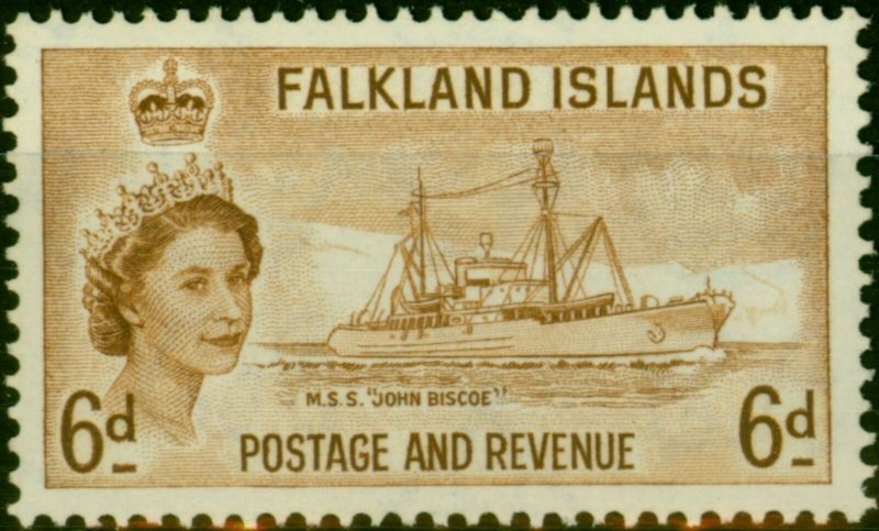 Falkland Islands 1955 6d Deep Yellow-Brown SG190 V.F VLMM 