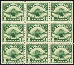 C4, Mint VF NH 8¢ Block of Nine Stamps CV $315.00 - Stuart Katz