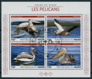 Niger 2015 CTO Birds on Stamps Pelicans Pelican 4v M/S