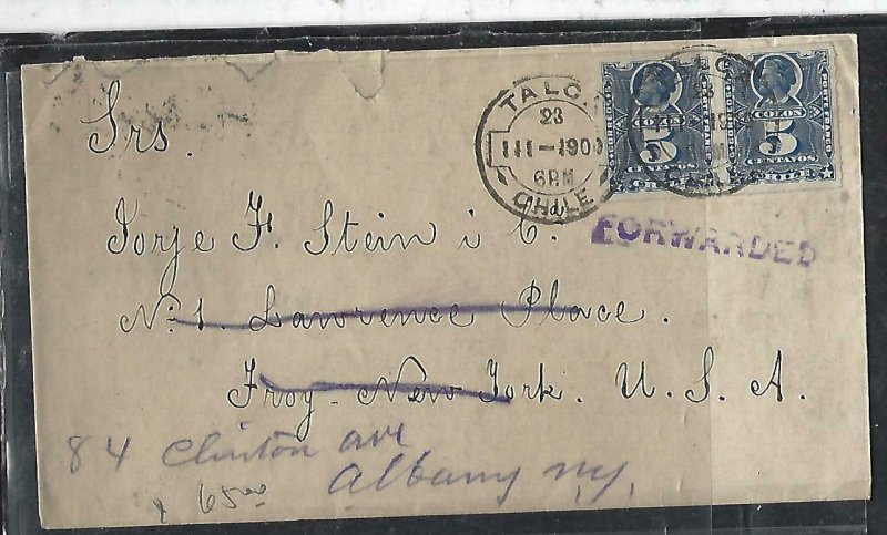 CHILE  (P3108B) 1900   COLUMBUS 5 C X2  ON COVER TALCA TO USA FORWARDED