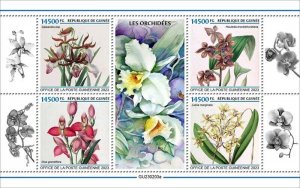 Guinea - 2023 Orchid Flowers on Stamps - 4 Stamp Sheet - GU230203a