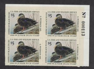 JDS6 - Junior Federal Duck Stamp. Plate Block Of 4. MNH. OG. #02 JDS6PB4TR