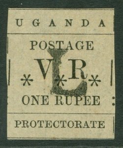 SG 75 Uganda 1896. 1r black, type 7 hand stamped 'L' in black. A fine mint...