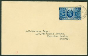 SG 456a. 1935 cover to Thornton Heath, Surrey, bearing 2½d Prussian-blue...