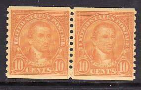 USA-Sc#603- id8-unused NH 10c coil pair-President Monroe-1923-9-