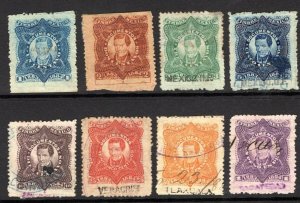 MEXICO Revenue Stamps GROUP{8} DOCUMENTOS 1883-84 1c-1P TLAXCALA Used MS4549