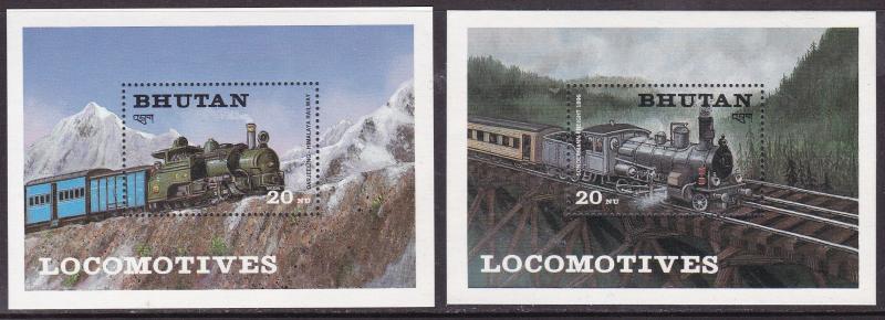 Bhutan 1984 Four Vintage Locomotives Souvenir Sheets Complete VF/NH(**)