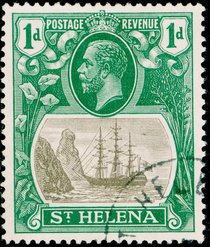 ST. HELENA SG98a, 1d grey & green, VERY FINE USED, CDS. Cat £95. BROKEN MAINMAST