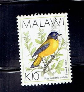 MALAWI SCOTT#533A 1994 10k WHITE-STARRED ROBIN BIRD- USED