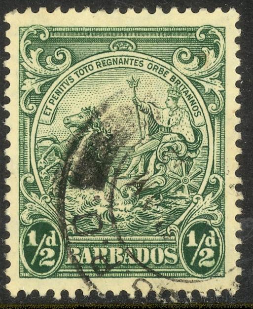 BARBADOS 1938-47 KGVI 1/2d Green BADGE OF COLONY Issue Sc 193 VFU