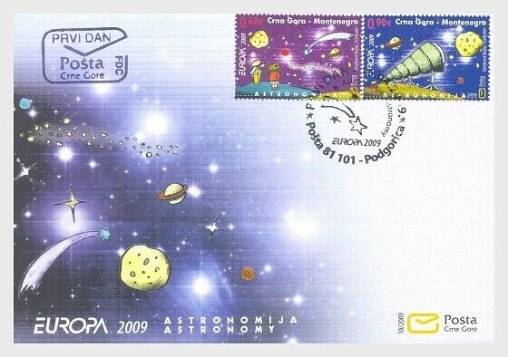 2009 MONTENEGRO - EUROPA - ASTRONOMY SET  ON FIRST DAY COVER