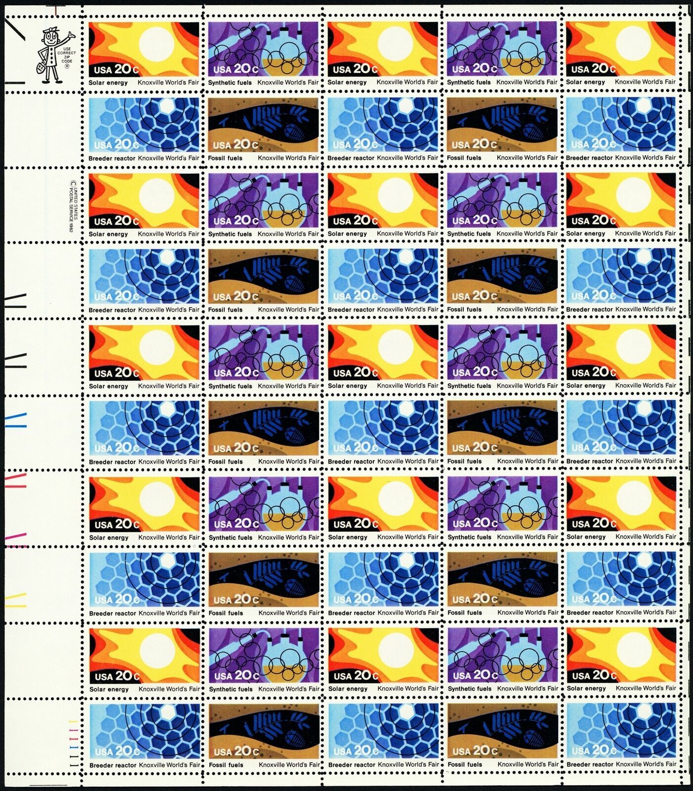 Knoxville World's Fair Sheet of 50 of Fifty 18 Cent Postage Stamps