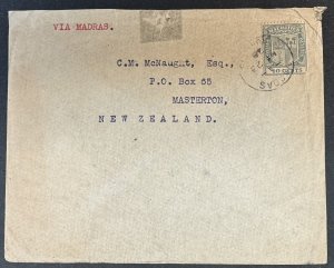 Mauritius, Scott #171 used on 1923 Cover from Vacoas, via Madras, to New Zealand