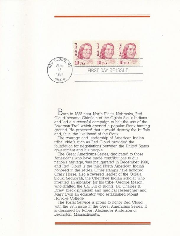 #2175 FDC & Ceremony Program 10¢ Red Cloud Great American
