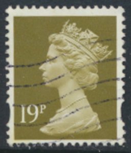 GB  Machin 19p SG Y1682  Used  Blue band SC# MH208  see scans & details