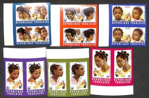 Togo 1970, Hairstyles 6v, imperforated pairs, MNH