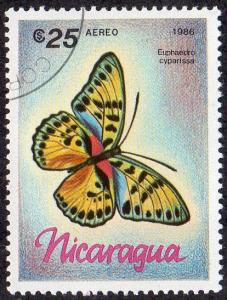 Nicaragua 1571 - Cto - 25cor True Forester Butterfly (1986) (cv $0.60)