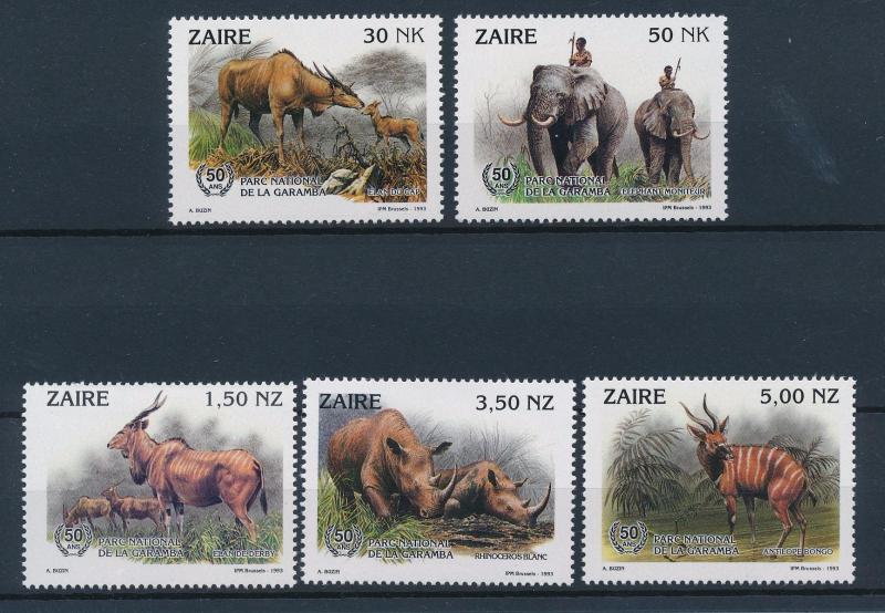 [41971] Congo Zaire 1993 Wild Animals Mammals Eland Elephant Rhino Bongo MNH