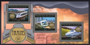 GUINEA - 2012 - Chinese Trains - Perf 3v Sheet - Mint Never Hinged