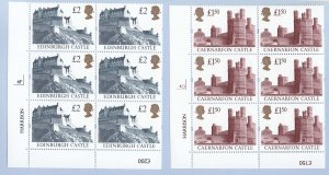 GB 1994 Castles re-etched Harrison £1.50 cyl 4O block of 6 unmounted mint, dit