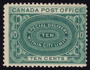 Canada Scott E1 Mint HR OG gum dist, writing on back Lot # AC7080