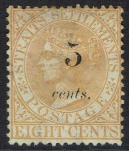 STRAITS SETTLEMENTS 1880 QV 5 CENTS ON 8C SG TYPE 14 NO GUM