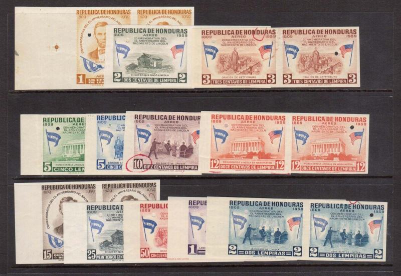 Honduras #CO98P - #C109P VF/NH Imperf Proof Pairs With Security Punches Etc.