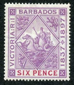 Barbados SG121 1897 6d Diamond Jubilee white paper M/M (part gum) Cat 42 pounds