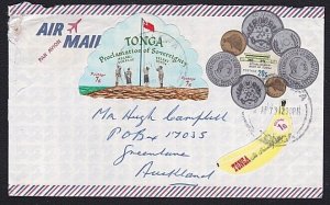 TONGA 1973 cover to NZ - nice self adhesives franking......................B6680